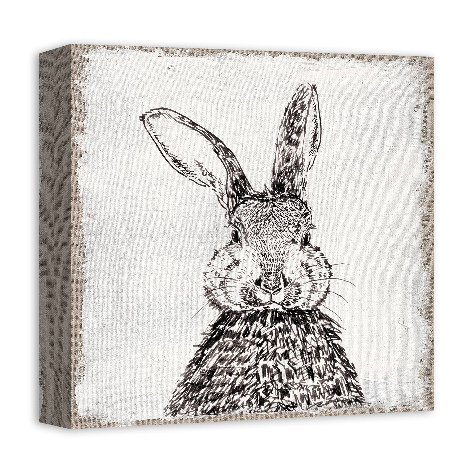 Ink Drawing Bunny Burlap Canvas Wall Art